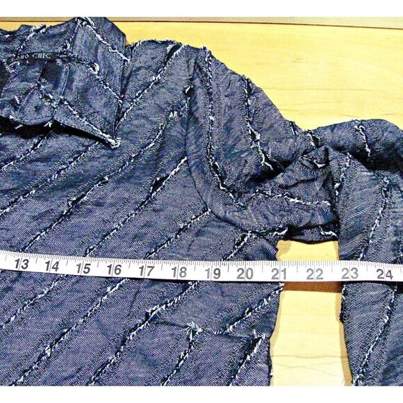 Womens Vintage Denim Like Fringe Button Down Front Back Blouse Shirt Boho Chic L - Picture 7 of 12